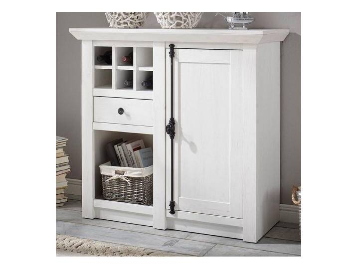 Furn.Design Kommode Hooge (Sideboard in Pinie weiß Landhaus, 105 x 100 cm), mit Drehriegel und Weinregal, weiß, Mit Flechtkorb von OTTO