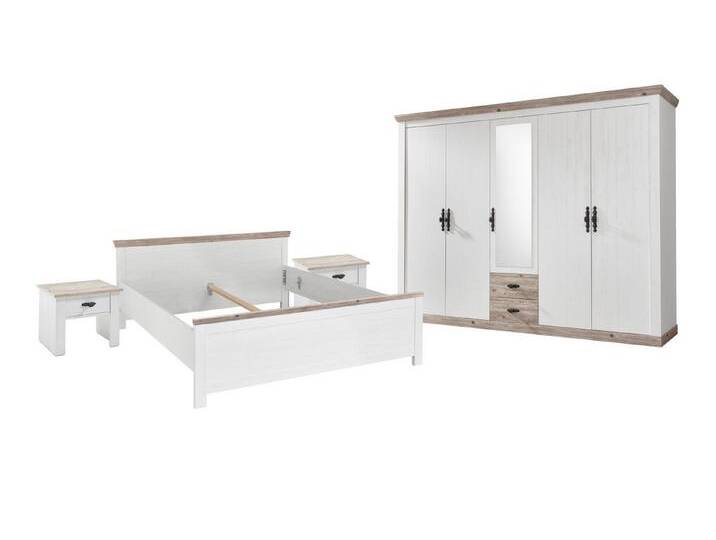 Furn.Design Komplettschlafzimmer Rovola, (in Pinie weiß Landhaus mit Oslo-Pinie, Set 4-teilig), inklusive 5-türigem Kleiderschrank von OTTO