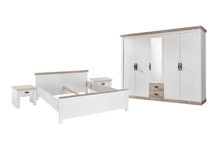 Furn.Design Komplettschlafzimmer Rovola, (in Pinie weiß Landhaus mit Oslo-Pinie, Set 4-teilig), inklusive 5-türigem Kleiderschrank von OTTO
