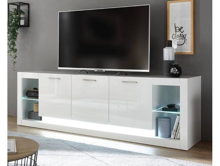 Furn.Design Lowboard Ladis (Flat-TV Unterschrank in weiß Hochglanz, Breite 198 cm), 10 Fächer, Komforthöhe 61 cm, weiß, Mit Beleuchtungsset von OTTO