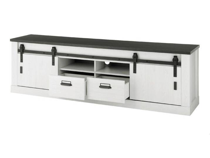 Furn.Design Lowboard Stove (TV Unterschrank in Pinie weiß Landhaus, 201 x 61 cm), Scheunentorbeschlag, weiß von OTTO