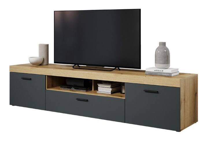 Furn.Design Lowboard Tralee (TV Unterschrank in Eiche mit grau, XL Board, 230 x 52 cm), mit viel Stauraum, beige, Ohne Beleuchtung von OTTO