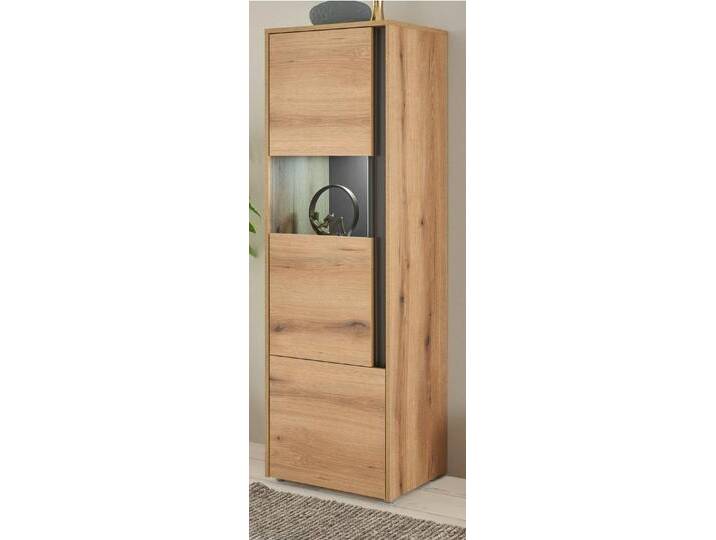 Furn.Design Standvitrine Center (Vitrine in Evoke Eiche Dekor mit grau, 50 x 155 cm) Wechselbarer Türanschlag, beige, Mit Beleuchtung von OTTO