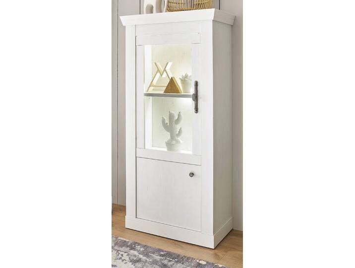 Furn.Design Standvitrine Fiastra (Vitrine in Pinie weiß Dekor, 70 x 146 cm) Metallgriffe, Soft-Close-Funktion, weiß, Mit Beleuchtung von OTTO