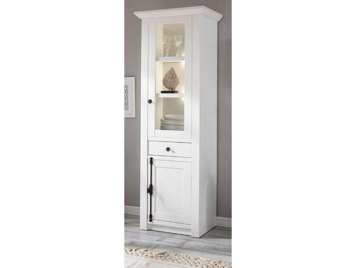 Furn.Design Standvitrine Hooge (Vitrinenschrank in Pinie weiß Landhaus, 63 x 207 cm) mit Drehriegelverschluss, weiß, Mit Beleuchtung von OTTO