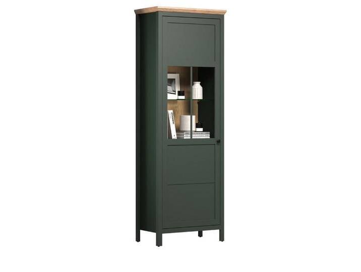 Furn.Design Standvitrine Stanton (Vitrinenschrank in Landhaus grün mit Eiche, 69 x 198 cm) inklusive Beleuchtung, grün von OTTO