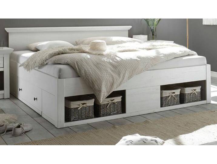 Furn.Design Stauraumbett Hooge (Doppelbett in Pinie weiß Dekor, Liegefläche 180 x 200 cm), inklusive 2x Bettschubkasten, Mit 4x Flechtkorb von OTTO