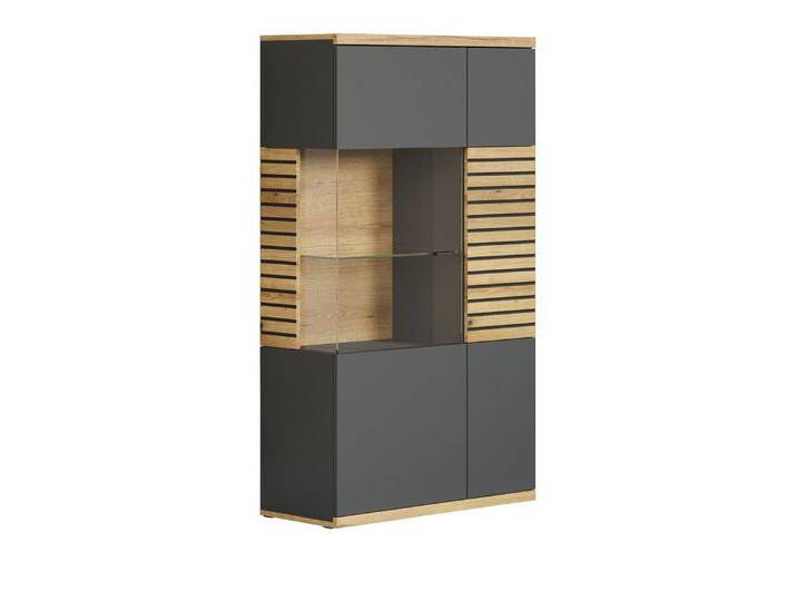 Furn.Design Stauraumvitrine Norris (Großer Vitrinenschrank in grau mit Eiche, 80 x 205 cm) mit Soft-Close-Funktion, grau von OTTO