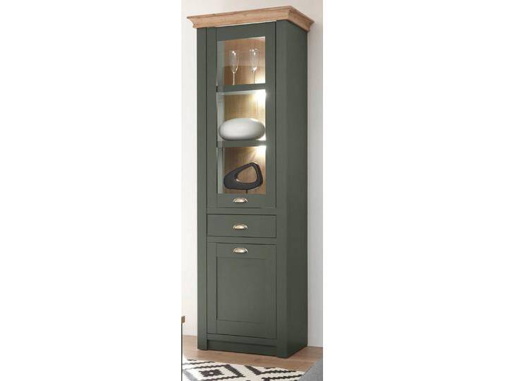 Furn.Design Stauraumvitrine Norwich (Vitrine in dunklem grün mit Wotan Eiche, 68 x 207 cm) Landhausstil, grün, Ohne Beleuchtung von OTTO