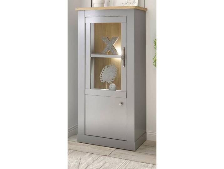 Furn.Design Stauraumvitrine Rideau (Midischrank in grau mit Artisan Eiche, 68 x 142 cm) Landhausstil, grau, Mit Beleuchtung von OTTO