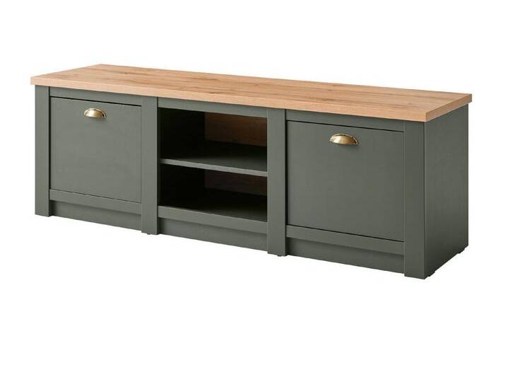 Furn.Design TV-Board Norwich (Unterschrank in dunklem grün mit Wotan Eiche, 152 x 51 cm), Landhausstil, grün von OTTO