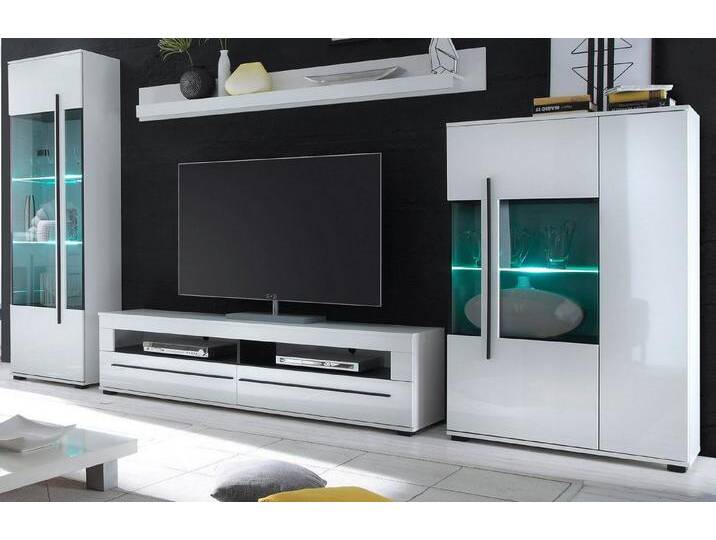 Furn.Design Wohnwand Design-D, (Schrankwand 4-teilig in weiß Hochglanz, 350 x 200 cm), mit Soft-Close, Mit Beleuchtung von OTTO