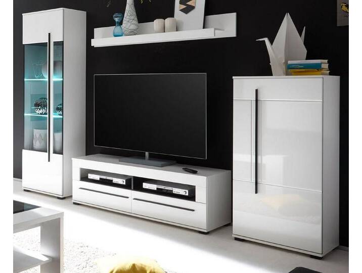 Furn.Design Wohnwand Design-D, (Schrankwand in weiß Hochglanz, 4-teilig, 280 x 200 cm), mit Soft-Close, Mit Beleuchtung von OTTO