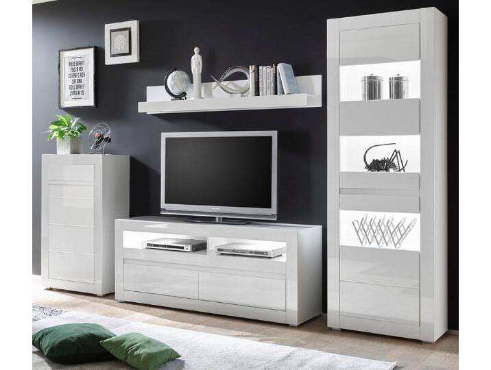Furn.Design Wohnwand Nobile, (4-teiliges Wohnzimmer-Set in weiß Hochglanz, Breite 290 - 310 cm), mit Soft-Close-Funktion, Mit Beleuchtung von OTTO