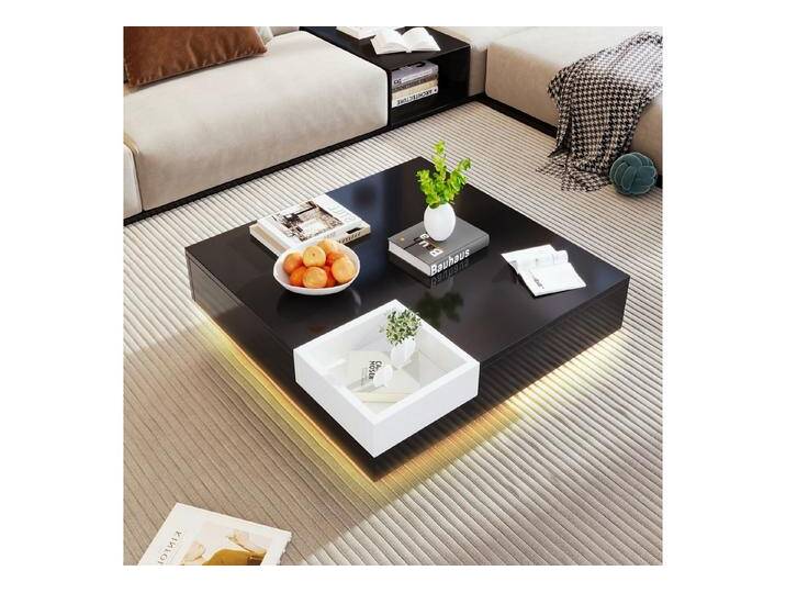 Furnishings Home Couchtisch Beistelltisch Wohnzimmertisch Betonoberfläche farbe Breite 72 cm (Perfekt für Wohnzimmer und Balkone, 72x72x30 cm), Mit LED-Lichteffekt, abnehmbarer Aufbewahrungsbox von OTTO