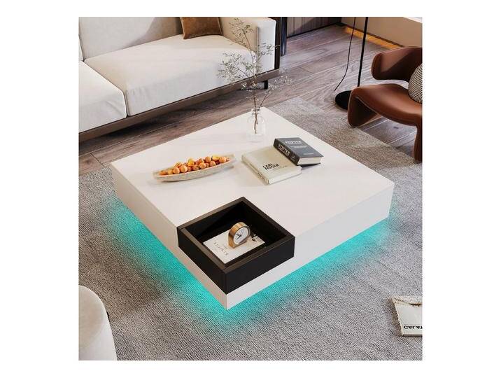 Furnishings Home Couchtisch Beistelltisch Wohnzimmertisch Betonoberfläche farbe Breite 72 cm (Perfekt für Wohnzimmer und Balkone, 72x72x30 cm), Mit LED-Lichteffekt, abnehmbarer Aufbewahrungsbox von OTTO