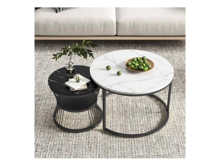 Furnishings Home Couchtisch rund Kaffeetisch Beistelltisch Satztische 2er Set, Große Werbung (2-St., Zweiteiliges Set), 2tlg. mit Marmormuster von OTTO