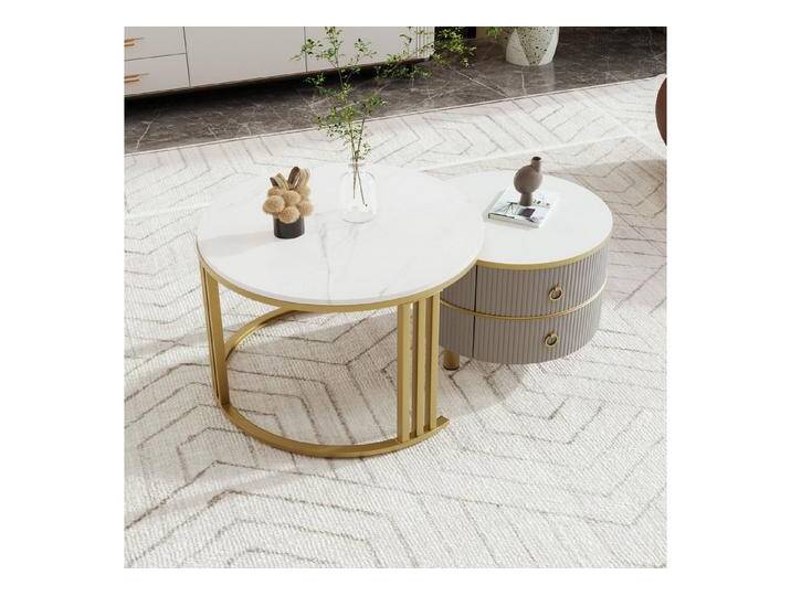 Furnishings Home Couchtisch rund Kaffeetisch Beistelltisch Satztische 2er Set, Große Werbung (2-St., Zweiteiliges Set), 2tlg. mit Stauraum, Marmormuster von OTTO