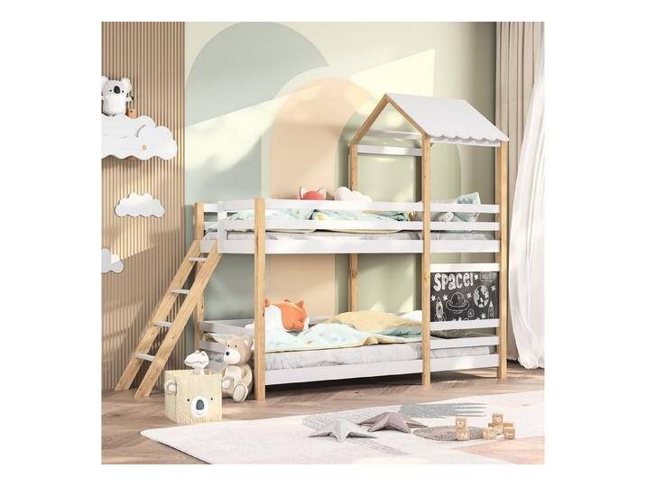 Furnishings Home Etagenbett 90x200cm weißes Holzbett mit Treppe + Zeichenbrett (Set), Hausbett, mit Treppe, mit Zeichenbrett von OTTO