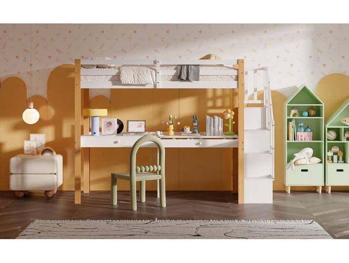 Furnishings Home Etagenbett Kinderbett Hochbett Stauraumbett (geeignet für Jugendliche und Kinder), 90x200cm, Mit Treppe, Schreibtisch und Kleiderschrank von OTTO