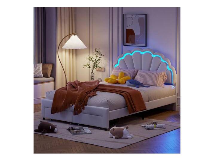 Furnishings Home Jugendbett Polsterbett Kinderbett Stauraumbett Wolkenkopfteil (Zwei extra große Schublade), inkl. LED + Stauraum, Samt, 140x200 cm von OTTO