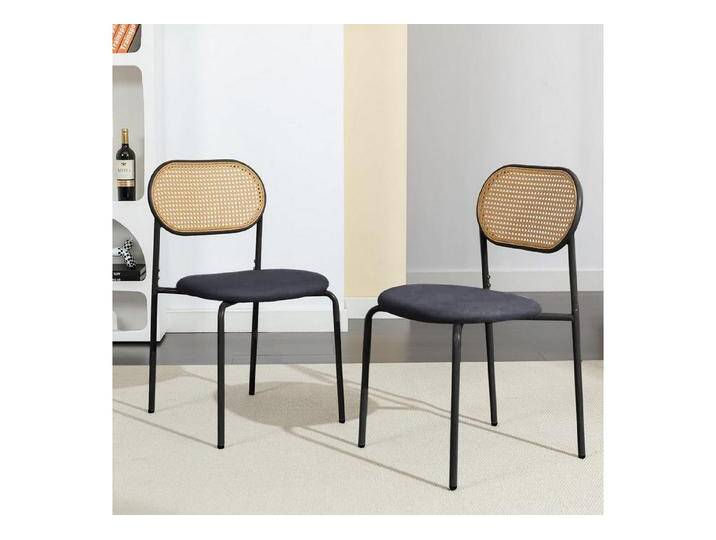 Furnishings Home Küchenstuhl 4-Fußstuhl Rattanstuh mit Rückenlehne 2 St (2 St), Polsterstühle, Metallbeine, Höhe 80.5 cm, Tragkraft 150kg, schwarz von OTTO