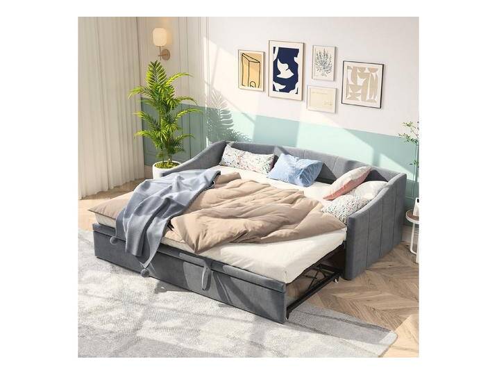 Furnishings Home Polsterbett Daybett Tagesbett Ausziehbett (1 tlg), Schlafsofa, Mit Unterbett, 90x200 cm/180x200 cm, Lattenrost, Samt, grau, Grau 1 von OTTO