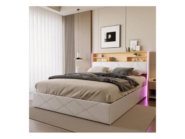 Furnishings Home Stauraumbett Polsterbett LED Doppelbett, Kunstlederstoff (1-tlg., Type-C + 2 USB, Hydraulisch hebbarer Stauraum), Mit Bettkasten, LED-Beleuchtung, USB-Anschluss, 140x200 cm von OTTO