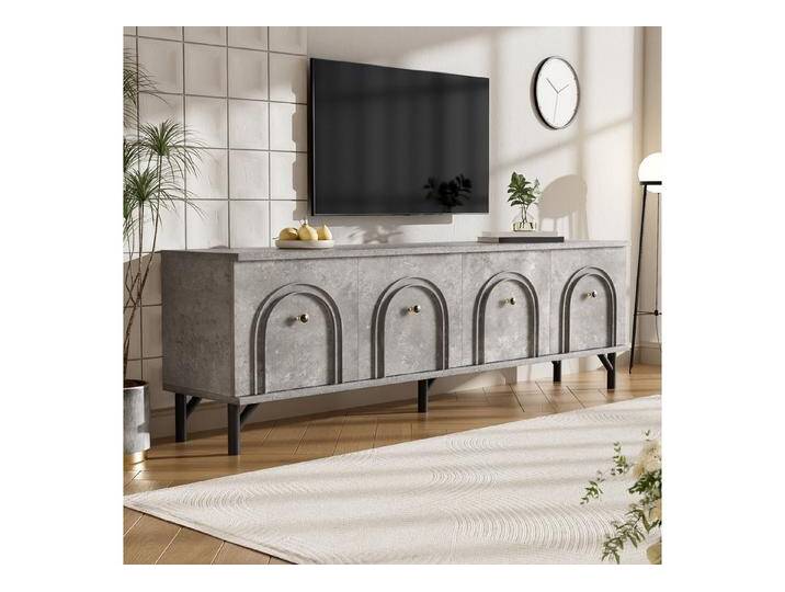 Furnishings Home TV-Bank Modernes 4-türiges Soft-Close-Scharniere 3D-Bogenfront (1 St), Stilvolles Design 3D-Bogenfront Weiß Grau, grau, Grau von OTTO