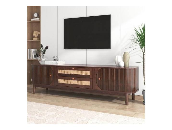 Furnishings Home TV-Schrank Natürlicher Holz-Blend mit Türen und Schubladen (1-St) Rattanseiten Natürlicher Landhausstil 170 L x 39,5 B x46 H(cm) von OTTO