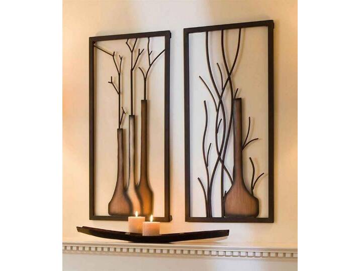 GILDE Wanddekoobjekt 2er-Set Metall-Wandbilder – Vasen & Äste, 40x80 cm (2 St) von OTTO