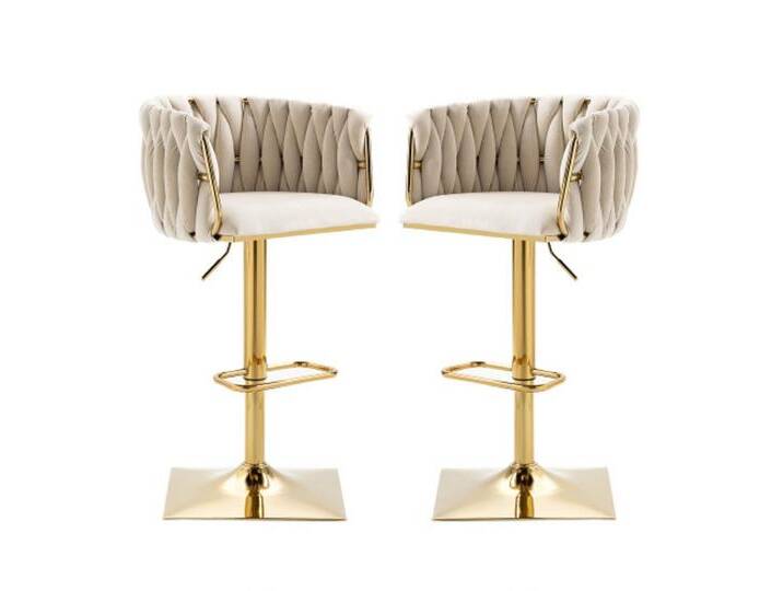 GLP Barhocker Luxus Samt 2er Set Designer Barstühle (2 St), mit Rückenlehne und Fußstütze, 360° drehbar, höhenverstellbar, beige, Beige von OTTO