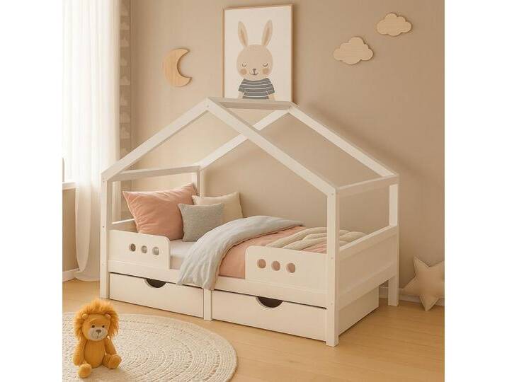 GLP Kinderbett (Einzelbett, Einzelbett ohne Matratze), Hausbett mit Tafel & 2 Schubladen, weiß von OTTO