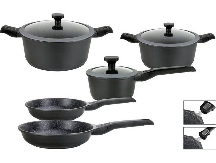 GSW Topf-Set Easy Click, Aluminiumguss (Set, 8-tlg., Kochtopf 20/24 cm, Kasserolle 16 cm, Bratpfanne 20/24 cm), Induktion, schwarz von OTTO