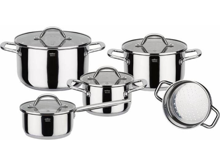 GSW Topf-Set Meran, Edelstahl 18/8 (Set, 9-tlg., je 1 Kochtopf 16/20/24 cm, 1 Stielkasserolle 16 cm), Induktion, silberfarben von OTTO