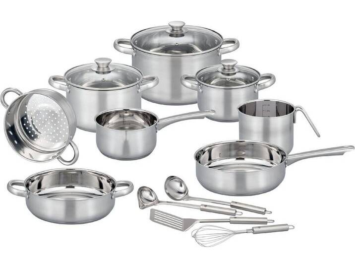 GSW Topf-Set Toronto, Edelstahl (Set, 15-tlg), mehrteiliges Kochtopf-Set aus Edelstahl inkl. praktischer Küchenhelfer, silberfarben von OTTO