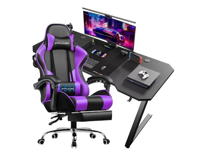 GTPLAYER Gaming-Stuhl Bürostuhl mit Massagefunktion, Fußstütze, Kopfstütze (Packung), Ergonomischer Gamer Stuhl Maximale Belastung 150 kg, 360° drehbar, lila von OTTO