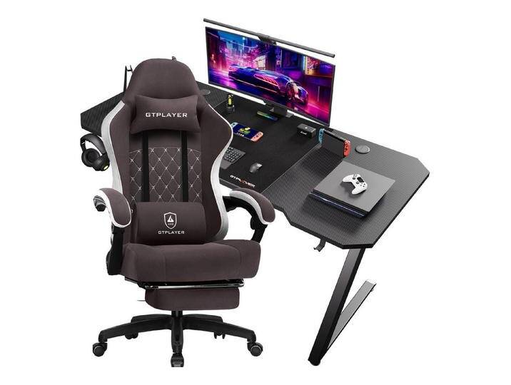 GTPLAYER Gaming-Stuhl Ergonomischer Gaming Sessel Schreibtischstuhl mit Stoffoberfläche (Pacekung), Federsitzkissen mit Fußstütze, braun, +tisch von OTTO