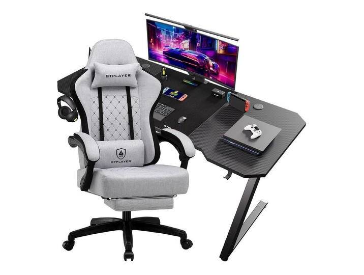 GTPLAYER Gaming-Stuhl Ergonomischer Gaming Sessel Schreibtischstuhl mit Stoffoberfläche (Pacekung), Federsitzkissen mit Fußstütze, grau schwarz von OTTO