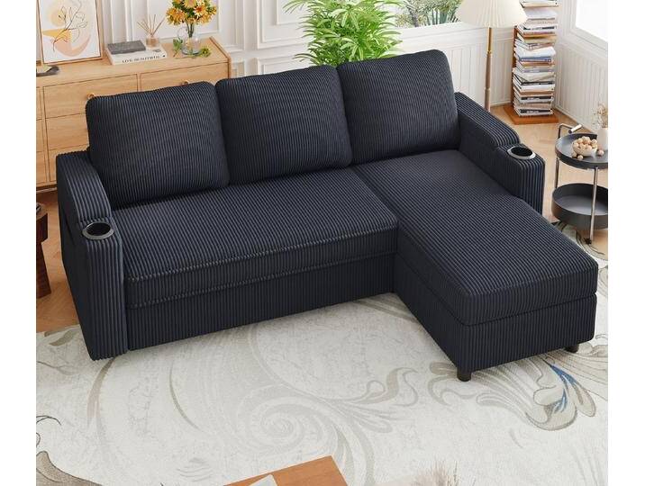 GUNJI Ecksofa L-förmiges Sofa mit Gästebettfunktion und multifunktionalem Stauraum, Ausgestattet mit 2 Becherhaltern, 1 Seitentasche, 1 kleinem Staufach und 1 Unterbettfach. GUNJI Ecksofa L-förmiges Sofa mit Gästebettfunktion und multifunktionalem Stauraum, Ausgestattet mit 2 Becherhaltern, 1 Seitentasche, 1 kleinem Staufach und 1 Unterbettfach. von OTTO