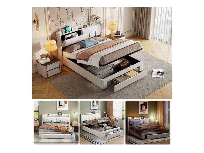Gdood Polsterbett Stauraumbett Doppelbett LED (1-tlg., Mit Steckdose und USB-Aufladung, hydraulischem Bettkasten), Mit LED-Beleuchtung, Ladefunktion, Lattenrost, Samt von OTTO