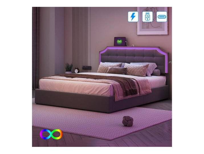 Gdood Polsterbett Stauraumbett Doppelbett inkl. LED + stauraum (Jugendbett Futonbett, Hydraulisch anhebbarer Bettstauraum), Mit LED-Beleuchtung, Ladefunktion, Lattenrost, Samt von OTTO