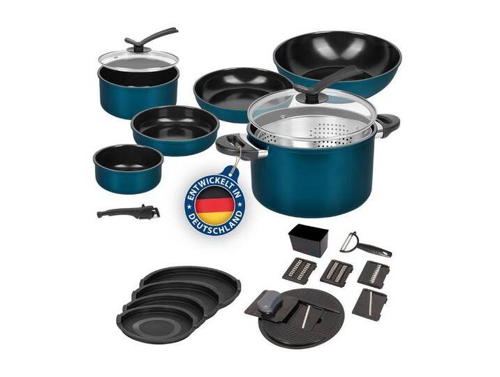 Genius Topf-Set Kelton Pfannenset Töpfe Set 3 in 1 mit Deckel, Gemüseschneider 27 tlg, Topfset pfanne bratpfanne wohnmobil kitchen camping (Komplett-Set, Set 27-tlg) von OTTO