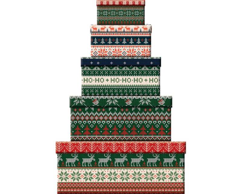 Geschenkbox Weihnachtsstrick. Geschenkboxen-Set. 5 Stück. von OTTO