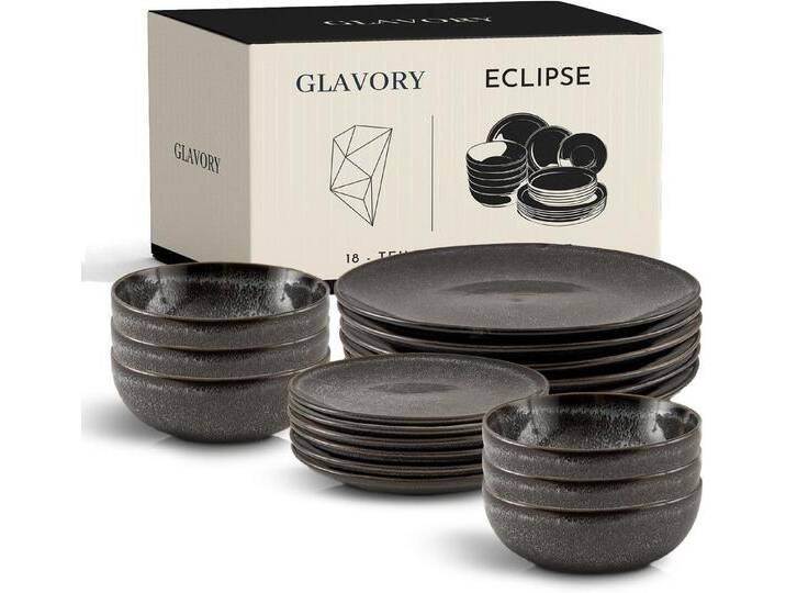 Glavory Geschirr-Set Eclipse - Steingut Geschirr Set - 18-teilig für 6 Personen Teller Set, 6 Personen, spülmaschinenfest und mikrowellengeeignet, Geschenkverpackung von OTTO