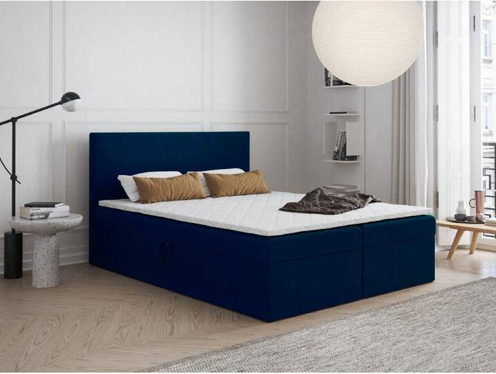 Godre Boxspringbett 160x180 cm - mit Bettkasten und Topper ARES - Taschen Matratze (Bett + Matratze + Topper T-25), Bett mit zwei seitlich zu öffnenden Kästen, blau, Stoff Kronos von OTTO