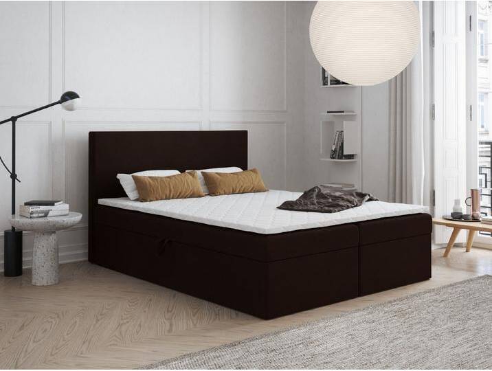 Godre Boxspringbett 200x200 cm - mit Bettkasten und Topper ARES - Taschen Matratze (Bett + Matratze + Topper T-Visco), Bett mit zwei seitlich zu öffnenden Kästen, braun, Stoff Ithaka von OTTO