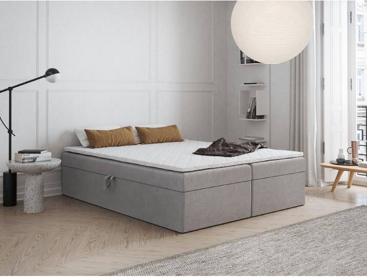 Godre Boxspringbett FARO 2 140x200 mit Taschen Materatze Topper T Visco (Bett + Matratze + Topper T Visco), Bett mit zwei seitlich zu öffnenden Kästen, grau, Taschenfederkern von OTTO