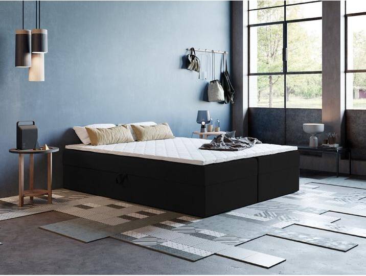 Godre Boxspringbett mit Bettkasten ARES 2 - 120x190 cm - Bonell Matratze und Topper (Bett + Matratze + Topper T-25), Bett mit zwei seitlich zu öffnenden Kästen, schwarz, Stoff Kronos von OTTO