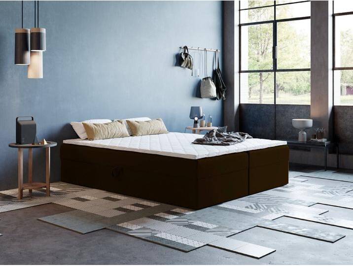 Godre Boxspringbett mit Bettkasten ARES 2 - 140x190 cm - Bonell Matratze und Topper (Bett + Matratze + Topper T-25), Bett mit zwei seitlich zu öffnenden Kästen, braun, Stoff Itaka von OTTO